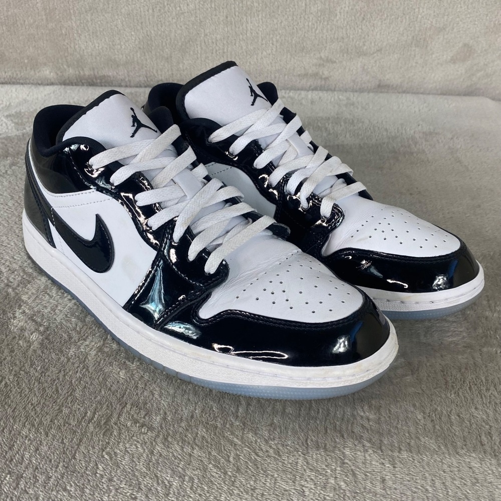 Jordan 1 Low SE Concorde Mens Shoes Size 11.5 Black White Patent Leather BV1309